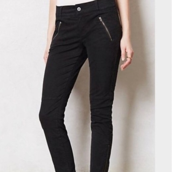 Anthropologie Pilcro Womens Moto Pants Black Ankle Zip Diamond Stitched size 2 - Picture 4 of 14